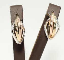 14K Gold Triple Colored Dangle Earrings, Rhombus -shaped - 3