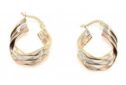 14K Gold Triple Colored Hoop Earrings - 2