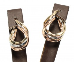14K Gold Triple Colored Hoop Earrings - Nusrettaki