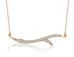14K Gold White CZ's Branch Design Necklace - Nusrettaki