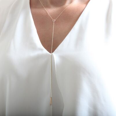 14K Gold Y Shape Bar Elevator Necklace - 3