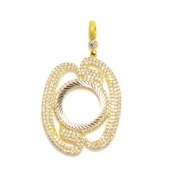 14K Solid Gold Large Vav Pattern Coin Frame Pendant - Nusrettaki