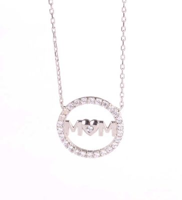 14K White Gold Mom Necklace - 1