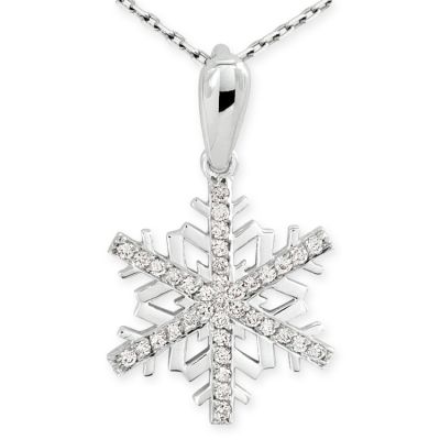 14K White Gold Snowflake Design Necklace - 1