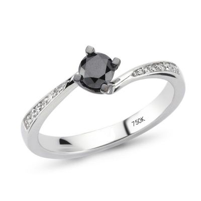 0,54 ct Kolları Taşlı Siyah Pırlanta Tektaş Yüzük Özel Fiyat - 1