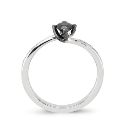 0,54 ct Kolları Taşlı Siyah Pırlanta Tektaş Yüzük Özel Fiyat - 2