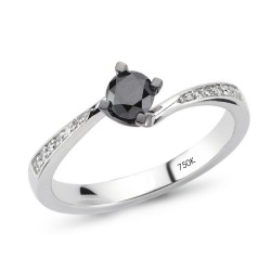 0,54 ct Kolları Taşlı Siyah Pırlanta Tektaş Yüzük Özel Fiyat - Nusrettaki