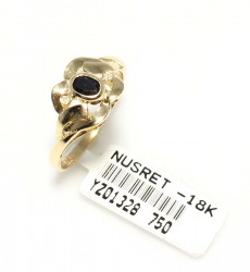 Gold Trend Ring with Sapphire, 18K Gold - Nusrettaki