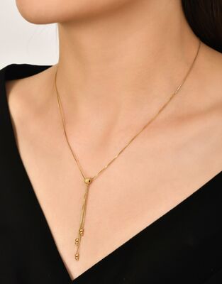 18 Ayar Altın Zarif Y Model Kolye - 1