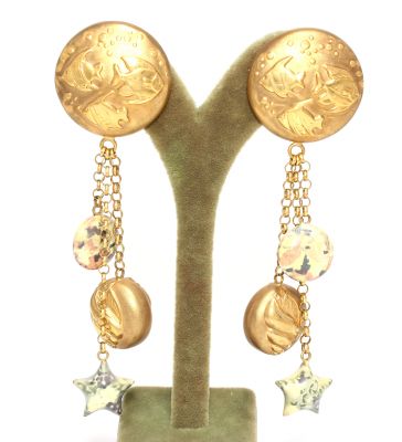 18K Gold Aquarium Style Dangle Earrings - 2