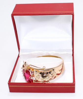 18K Gold Designer Retro Bangle with Ruby - 7