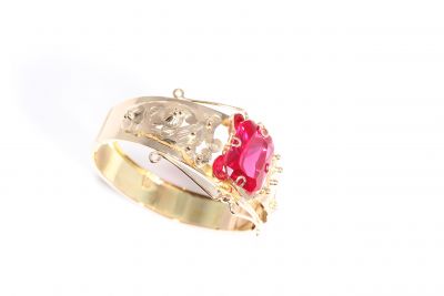 18K Gold Designer Retro Bangle with Ruby - 6