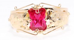 18K Gold Designer Retro Bangle with Ruby - 4