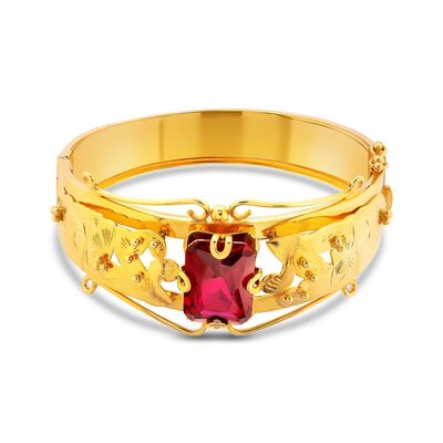 18K Gold Designer Retro Bangle with Ruby - 3