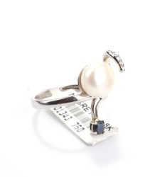 18K Gold Diamond Design Ring With Pearl - Nusrettaki (1)