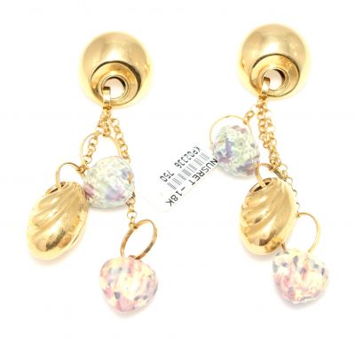 18K Gold Heart Model Dangle Earrings - 1