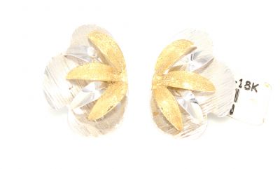 18K Gold Long Leaves Model Coating Stud Earrings - 1