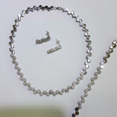 18K Gold Necklace, Earrings, Bracelets Sets with Zircon - 1