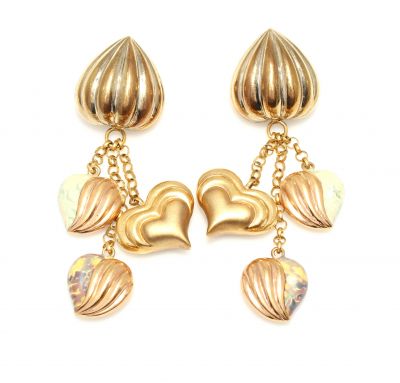18K Gold Pine Cone & Heart Dangling Earrings - 2
