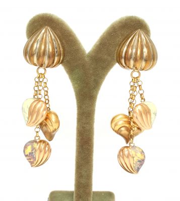 18K Gold Pine Cone & Heart Dangling Earrings - 3