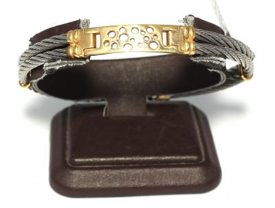 18K Gold & Steel Patterned Bangle Bracelet - 2