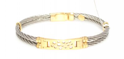 18K Gold & Steel Patterned Bangle Bracelet - 1