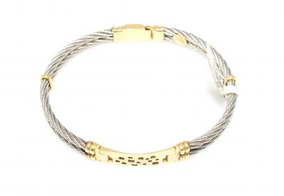 18K Gold & Steel Patterned Bangle Bracelet - 3
