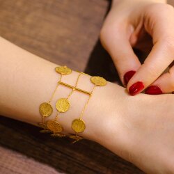 22 Ayar Altın 3 Sıra Paralı Zincir Bileklik - 4