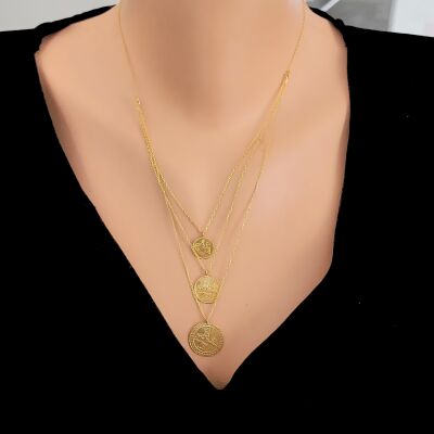 22 Ayar Altın 3 Sıralı Paralı Kolye - 1