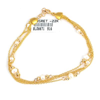 22 Ayar Altın 4 Sıra İnci Taşlı Bileklik - 1