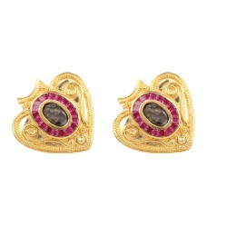 22K Gold Heart in Elizabeth Design Earrings - Nusrettaki