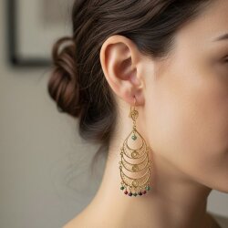 22 Ayar Altın Avize Şeklinde Kök Taşlı Sallantılı Telkari Küpe - Nusrettaki (1)