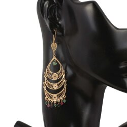 22 Ayar Altın Avize Şeklinde Kök Taşlı Sallantılı Telkari Küpe - 3