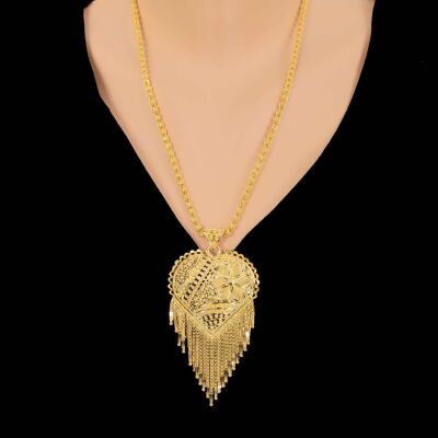 22 Ayar Altın Burgu Telli Papatya Kalp Hint Kolye Ucu - 2