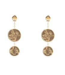 22K Gold Double Coins Dangle Earrings - Nusrettaki