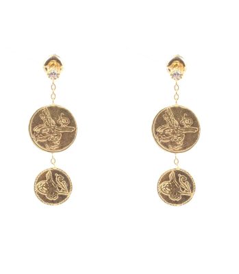 22K Gold Double Coins Dangle Earrings - 1