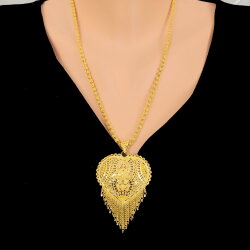 22 Ayar Altın Çiçek Desenli Kalp Hint Kolye Ucu - Nusrettaki (1)
