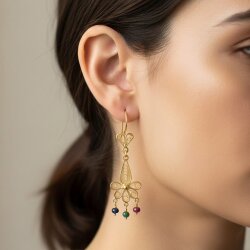 22 Ayar Altın Çiçek Motifli Kök Taşlı Sallantılı Telkari Küpe - Nusrettaki (1)