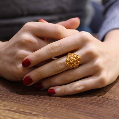 22 Ayar Altın Çiçek Motifli Yüzük - 4