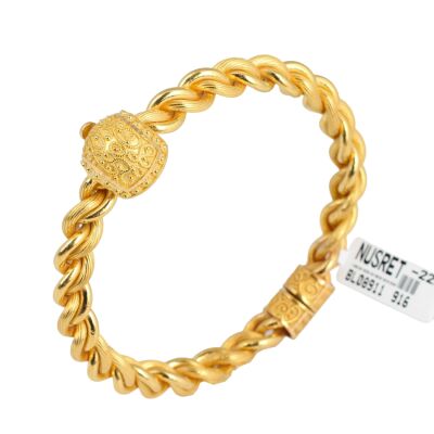 22 Ayar Altın Çift Tel Kalın Burgu Telkari Kaşlı Burma Bilezik - 1