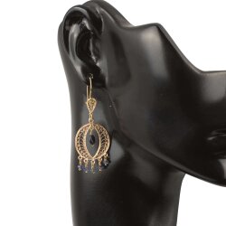 22 Ayar Altın Daire Motifli Safir Sallantılı Telkari Küpe - 3