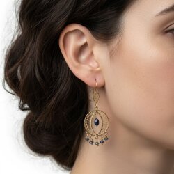 22 Ayar Altın Daire Motifli Safir Sallantılı Telkari Küpe - 4