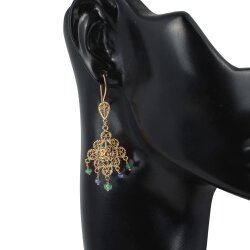 22 Ayar Altın Dörtgen Şeklinde Kök Taşlı Sallantılı Telkari Küpe - 3