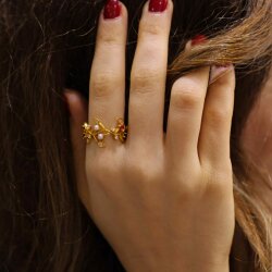 22 Ayar Altın Elişi Renkli Taşlı Dallı Yüzük - 4