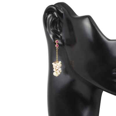 22 Ayar Altın İnci Salkımı Sallantılı Küpe - 3