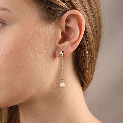 22 Ayar Altın İnci Sallantılı Küpe - 3