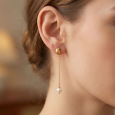 22 Ayar Altın İnci Sallantılı Küpe - 1