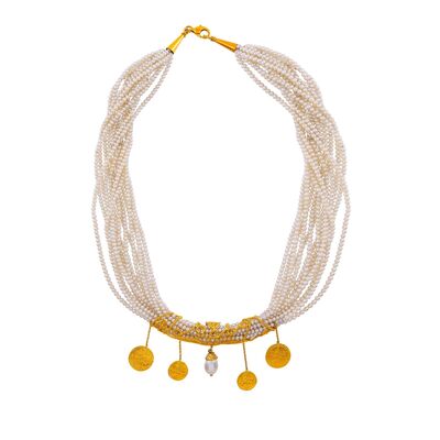 22 Ayar Altın İncili Paralı Telkari Kolye - 2