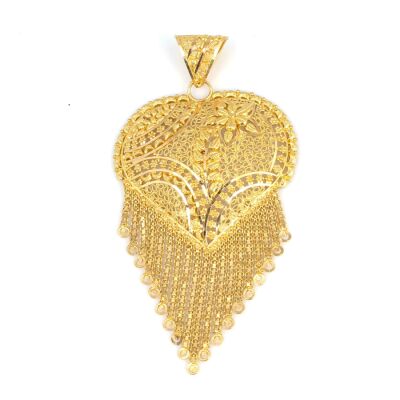 22 Ayar Altın Kabartmalı Çiçek Desenli Kalp Hint Kolye Ucu - 1
