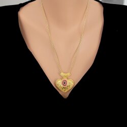 22 Ayar Altın Kalp Yakut Ve Safir Taşlı Antik Kolye Ucu - Nusrettaki (1)